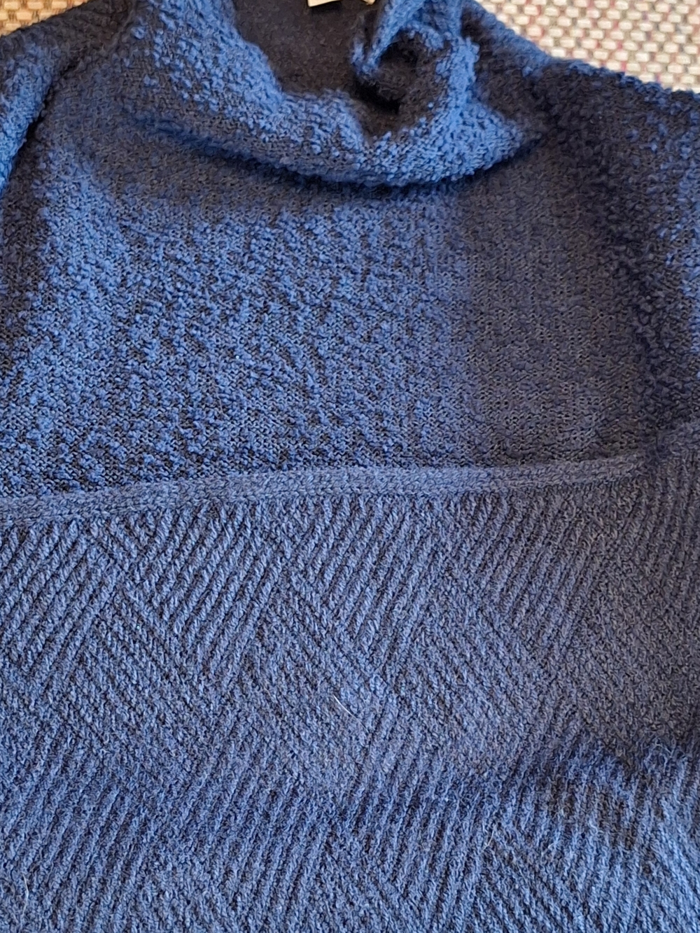 Umgee Navy 3/4 Length Cuffed Sleeve Textured Turtleneck Sweater - Picture 10 of 10